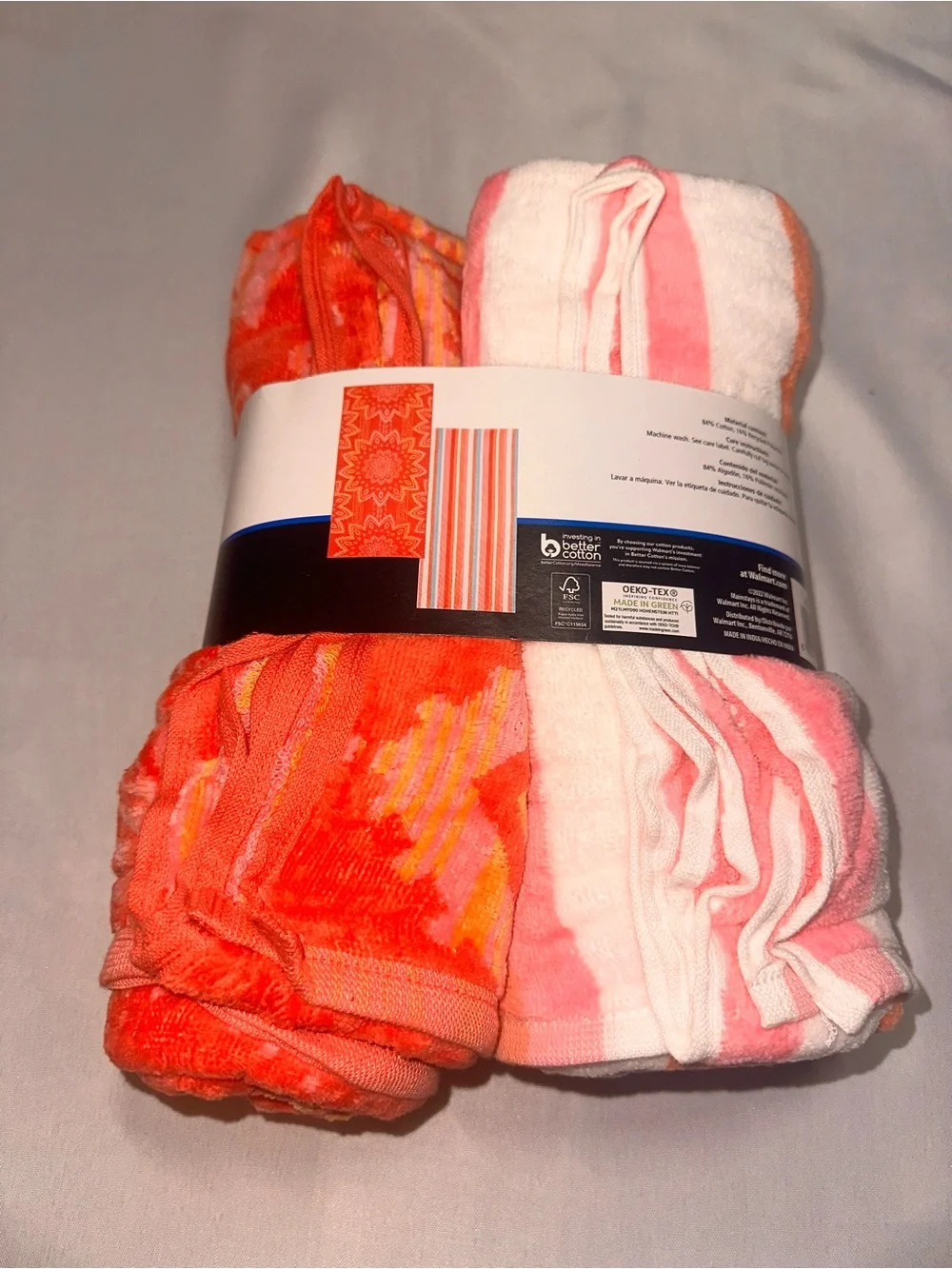 Pink, Orange & White Patterned Beach Towels - 2 Pack